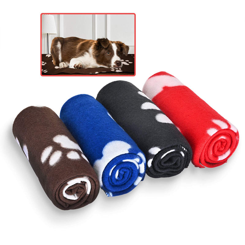 4Pack Dog Blanket, Juqiboom Cat Soft Warm Fleece Bed Cover, Mat Fluffy Blanket with Cute Paw Print for Puppy Kitten Home Using, Camping Mat, Car seat - PawsPlanet Australia
