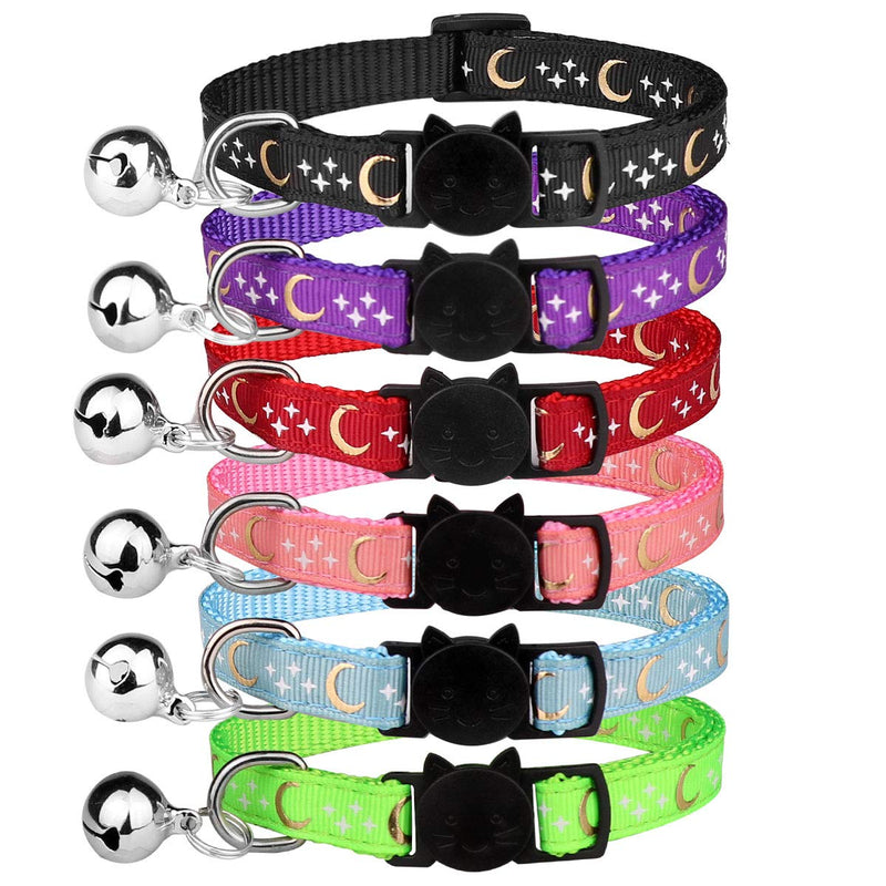 [Australia] - 6 PCS Breakaway Cat Collars with Bell Golden Moon Glowing Star in The Dark for Kitten 