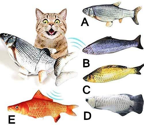 [Australia] - Zedco Flopping Fish Cat Toy with Realistic Tail Wagging, Interactive Plush with USB Rechargeable Battery, Chew, Claw and Bite Safe Pillow for Kittens, Plush Cotton Doll A 