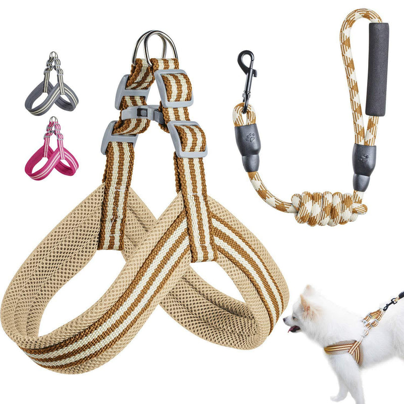 [Australia] - Wealer Dog Harness Leash Set for Small and Medium Dogs Adjustable Soft Training Handle All Weather Mesh Pet Harness Brown 