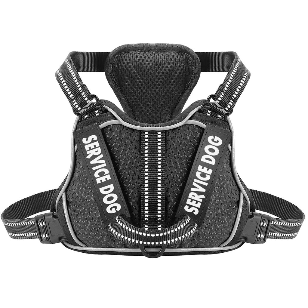 Service Dog Harness with 4pcs Free Labels, Adjustable No Pull Dog Vest with Nylon Handle - Upgrade Fabric 3M Reflective & Breatheable Easy On and Off Safety Pet Halters - No More Pulling or Choking XS(Neck:8 3/4" - 14 1/4"|Chest:14 1/4" - 19 3/4") Black - PawsPlanet Australia