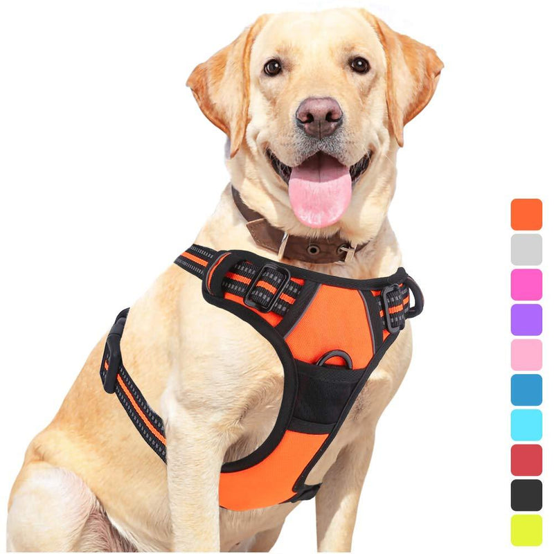 [Australia] - Vovodog Dog Harness No-Pull Pet Harness, Adjustable Outdoor Walking Pet Reflective Oxford Soft Vest with 2 Metal Rings and Handle Easy Control for Small Medium Large Dogs L (Neck: 14-22"|Chest: 26-29") Orange 