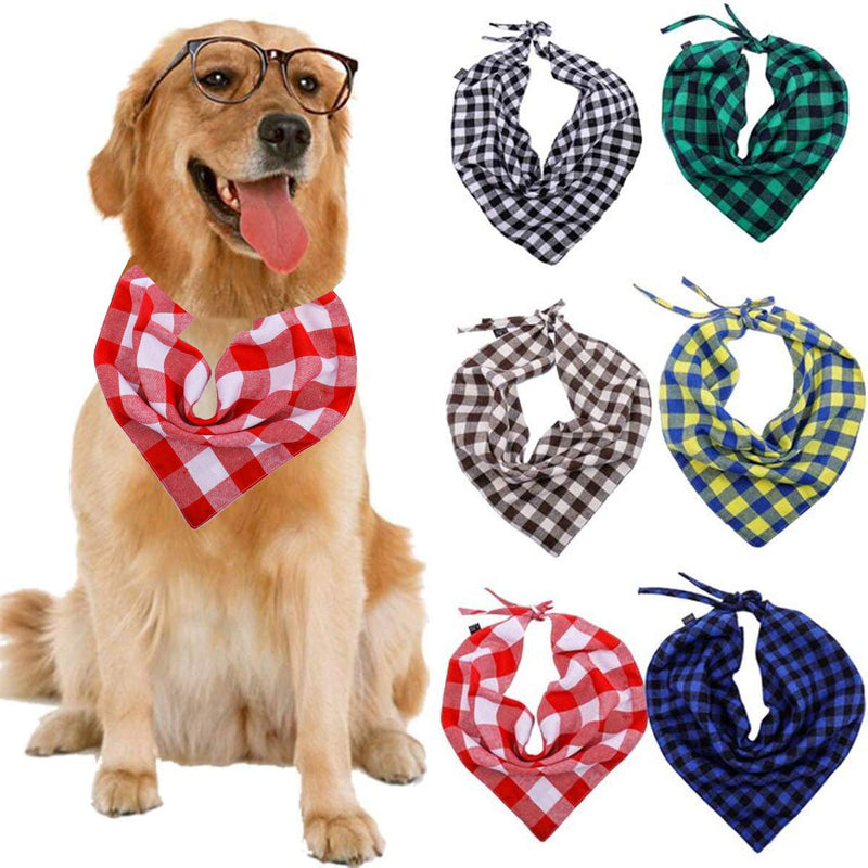 [Australia] - Sanlin Dog Bandana 6Pcs Double Padded Triangle Dog Bandana Set Classic Plaid Print Suitable Pets Scarf for Small to Large Dogs and Cats 