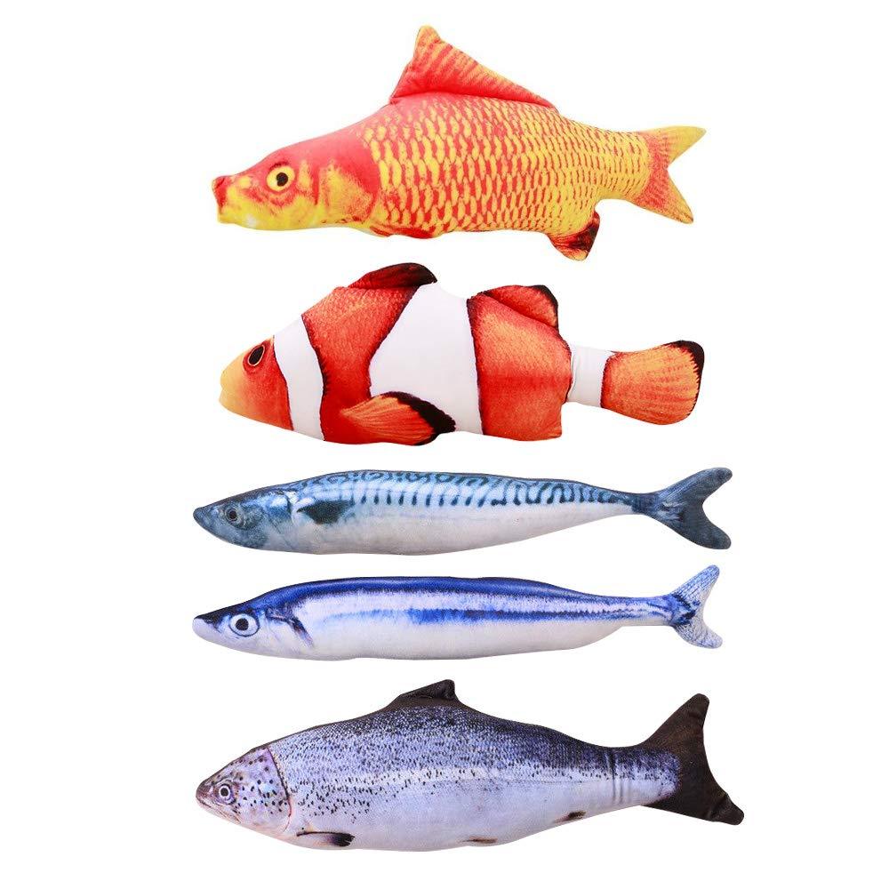 [Australia] - Umootek 5Pcs Simulation Fish Shape Doll Interactive Pets Pillow Chew Bite Supplies for at, Puppy, Kitty, Kitten, Fish Flop Cat Toy Catnip Crinkle Toys 