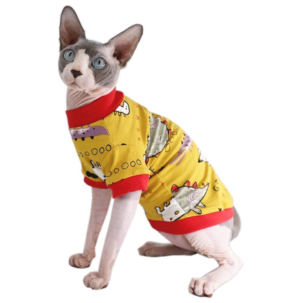[Australia] - Sphynx Hairless Cat Cute Breathable Summer Cotton T-Shirts Pet Clothes,Round Collar Kitten Shirts, Cats & Small Dogs Apparel S (3.3-4.4 lbs) Dinosaur 