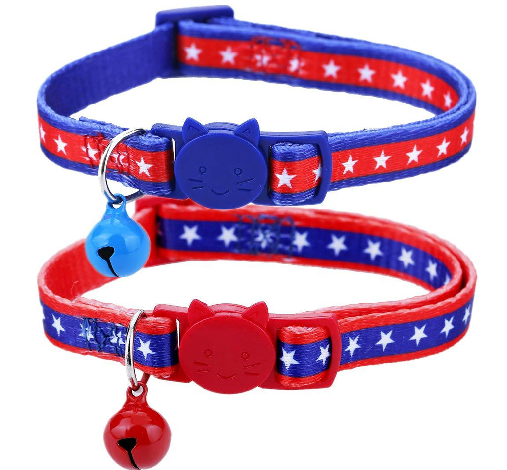 [Australia] - BoomBone 2 Pack USA Cat Collar Breakaway,Safety Adjustable Collars with Bell for Kitten 