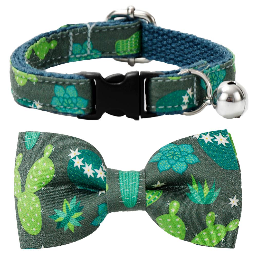 CSSPET Cat Collar Bow Tie with Bell, Unique Fashion Design 16 Styles to Choose, Kitty Safety Buckle XX-Small Cactus - PawsPlanet Australia