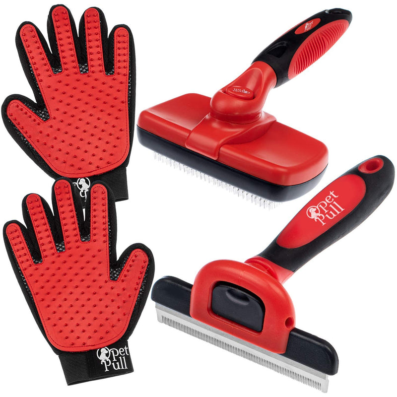 Complete Professional Pet Grooming Kit | Self Cleaning Slicker Brush for Dogs & Cats | Pro Grooming Brush Effectively Reduces Shedding Fur | Pet Hair Remover Brush Gloves | Combo Gift Set - PawsPlanet Australia
