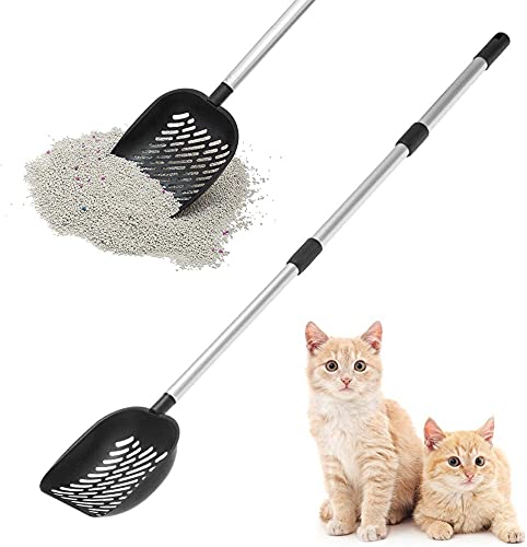 EXPAWLORER Metal Cat Litter Scoop - Detachable & Adjustable Long Handle with Deep Sifting Shovel - All Stainless Steel Non-Stick Cat Litter Sifter, No Need to Bend - PawsPlanet Australia