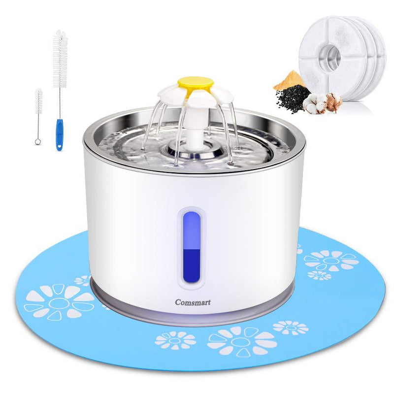 Comsmart Cat Water Fountain, 81oz/2.4L LED Pet Fountain Stainless Steel Automatic Drinking Water Dispenser for Cats, Dogs, Other Pets Blue - PawsPlanet Australia