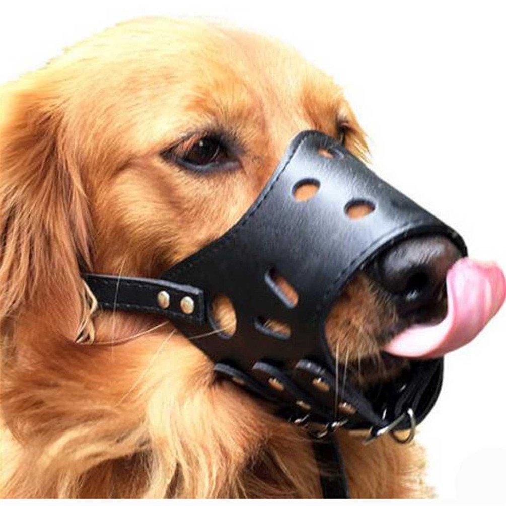 [Australia] - SkyPig Leather Dog Muzzle Adjustable Muzzles for Biting Barking Large Medium Size Dogs Stop Chewing Allow Drink Breathable XL Black 