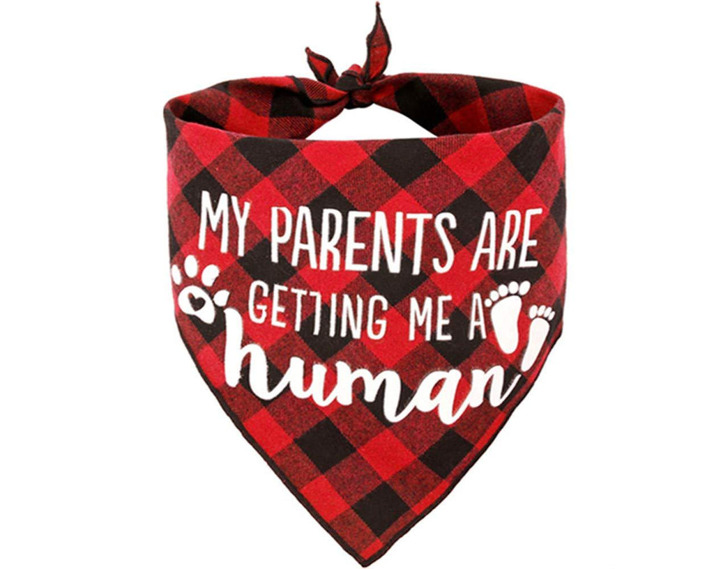 [Australia] - JPB My Parents are Getting me a Human Dog Pregnancy Announcement Bandana,Buffalo Plaid Pet Gender Reveral Pet Scarf 