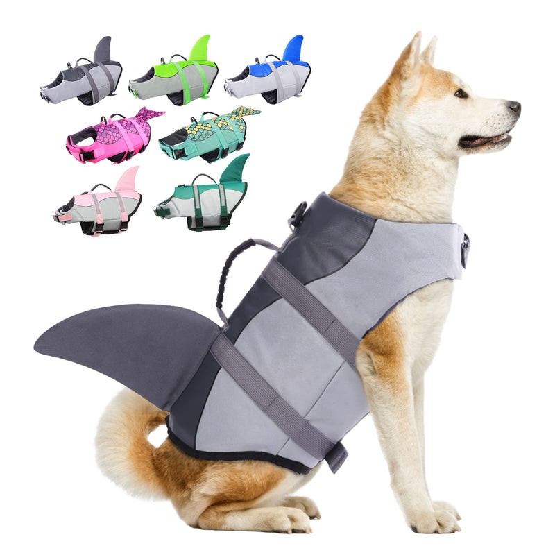 Dog Life Jackets, Ripstop Pet Floatation Life Vest for Small, Middle, Large Size Dogs, Dog Lifesaver Preserver Swimsuit for Water Safety at The Pool, Beach, Boating XS Grey Shark - PawsPlanet Australia
