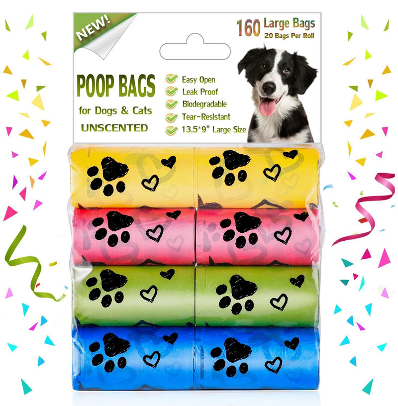 [Australia] - Yingdelai Dog Poop Bags: 160 Counts Biodegradable Large Doggy Waste Bags Unscented Refill Rolls 