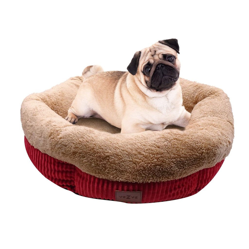 [Australia] - veZve Round Warming Dog Sleeping Indoor Bed Red Donut with Skin Contact Safe Reversible Memory Foam Washable Firmness Medium 