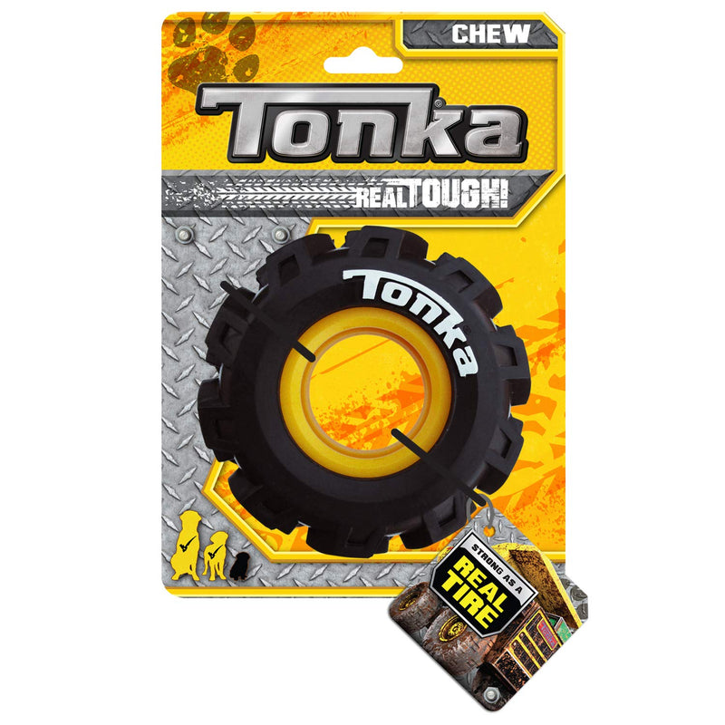 Tonka Tread Chew Tug Dog Toy, Lightweight, Durable and Water Resistant, Single Unit, Yellow/Black 5 in Seismic Tread - PawsPlanet Australia