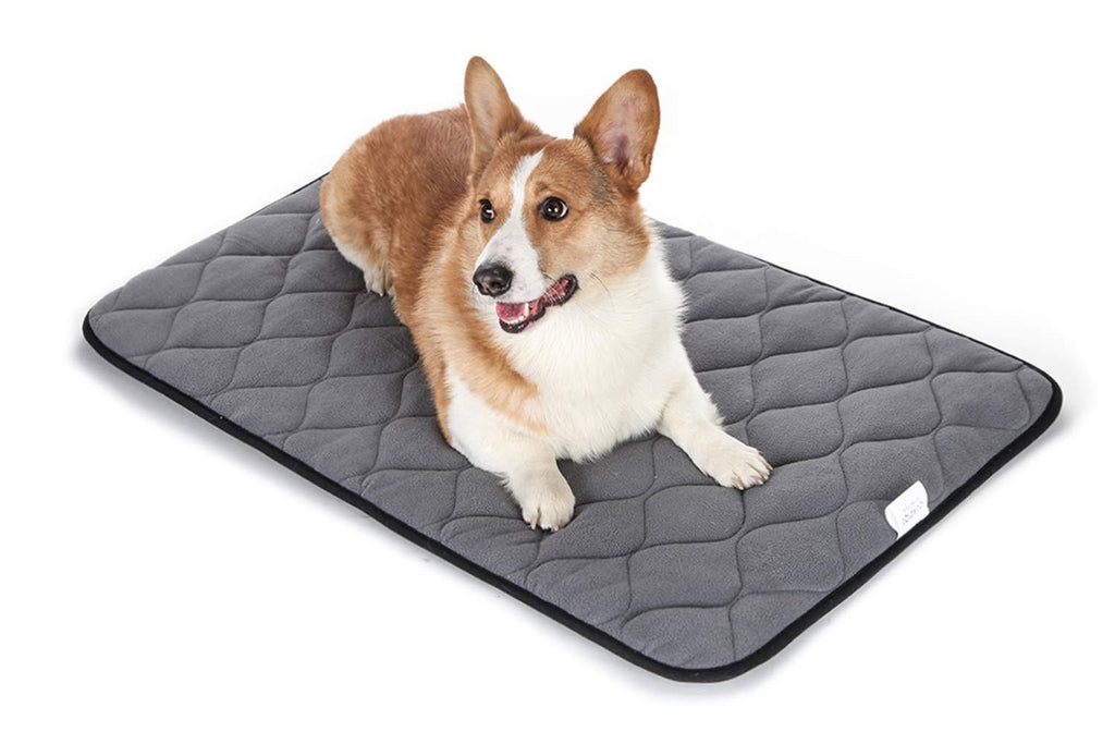 [Australia] - QIAOQI Dog Bed Crate Mat Grey Kennel Pad | Washable Orthopedic Pillow Pet Beds Dense Cushion Padding Bolster 20-inch Grey Suede Quilting 