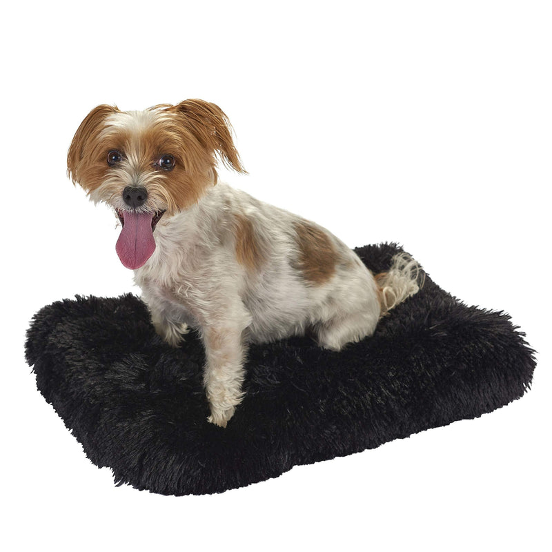FuzzBall Fluffy Luxe Crate Pet Bed & Mat for Dogs & Cats, Anti-Slip, Waterproof Base, Machine Washable, Durable Pad with Elastic Kennel Attachment 17 x 11" Black - PawsPlanet Australia