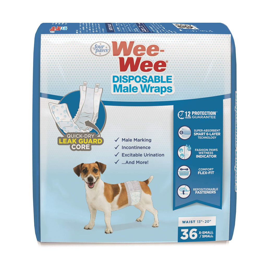 [Australia] - Four Paws Wee-Wee Disposable Male Dog Wraps, White, X-Small/Small, Model Number: 100539681 