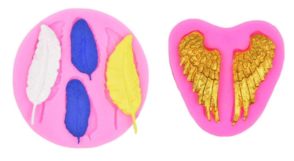 2pcs Feather and Angel Wing Silicone Mold for Clay,Cake,Chocolate,Cupcake,Resin,Fondant,Handcraft DIY Decoration - PawsPlanet Australia