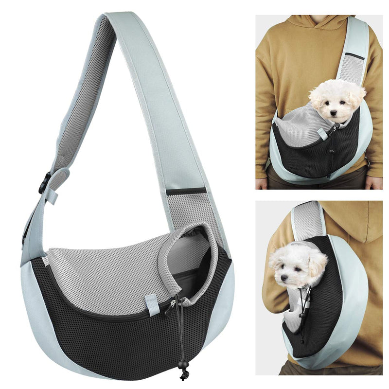 [Australia] - YouJia Pet Dog Sling Carrier, Breathable Mesh Travelling Pet Hands-Free Sling Bag Adjustable Padded Strap Front Pouch Single Shoulder Bag for Dogs Cats L(Up to 12 LB) 