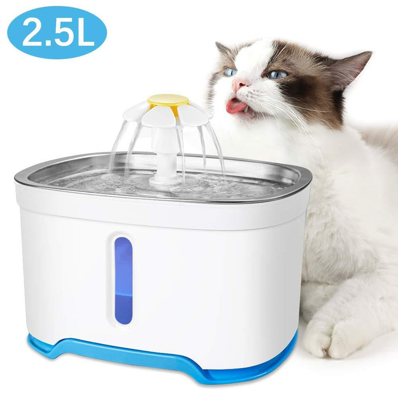 [Australia] - LAMYOO Cat Water Fountain Stainless Steel, 84oz/2.5L Automatic Pet Water Fountain Intelligent Auto Power Off Pump with 2 Replacement Filters Dog Fountain with 2 taps 