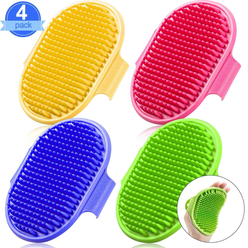 [Australia] - 4 Pieces Pet Bath Brush Dog Washing Brush Rubber Dog Brush Cat Grooming Brush Pet Shampoo Brush for Dogs and Cats with Short or Long Hair 