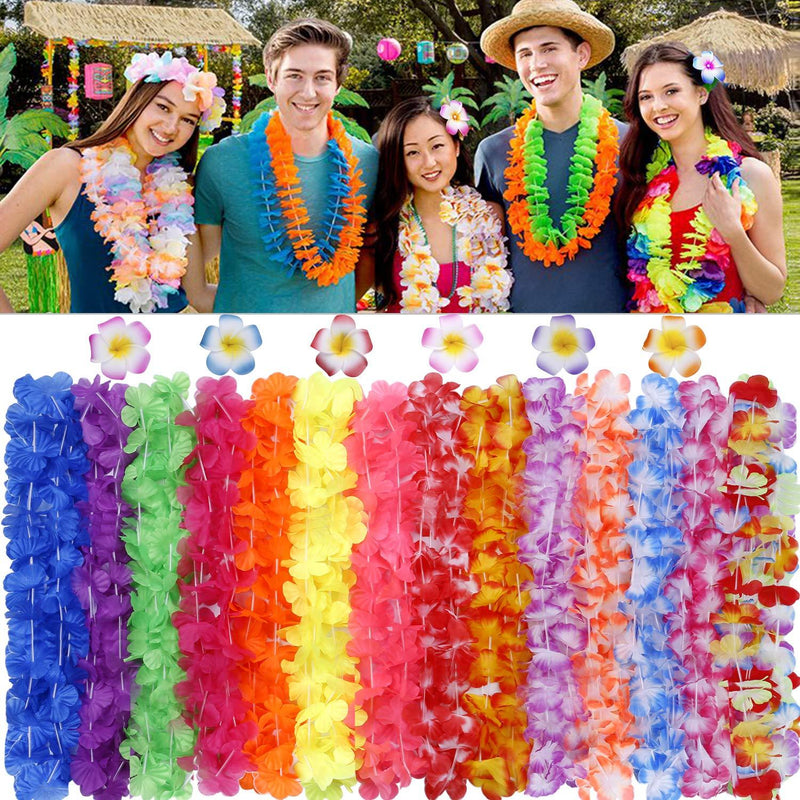 GINMIC Hawaiian Leis, Luau Party Favors Supplies, 50Pcs Tropical Hawaiian Party Necklace with 6 Lei Hair Clips,For Kids or Adults Party Supplies, Summer Beach Vacation, Theme Party Decorations, Birthday, Wedding - PawsPlanet Australia