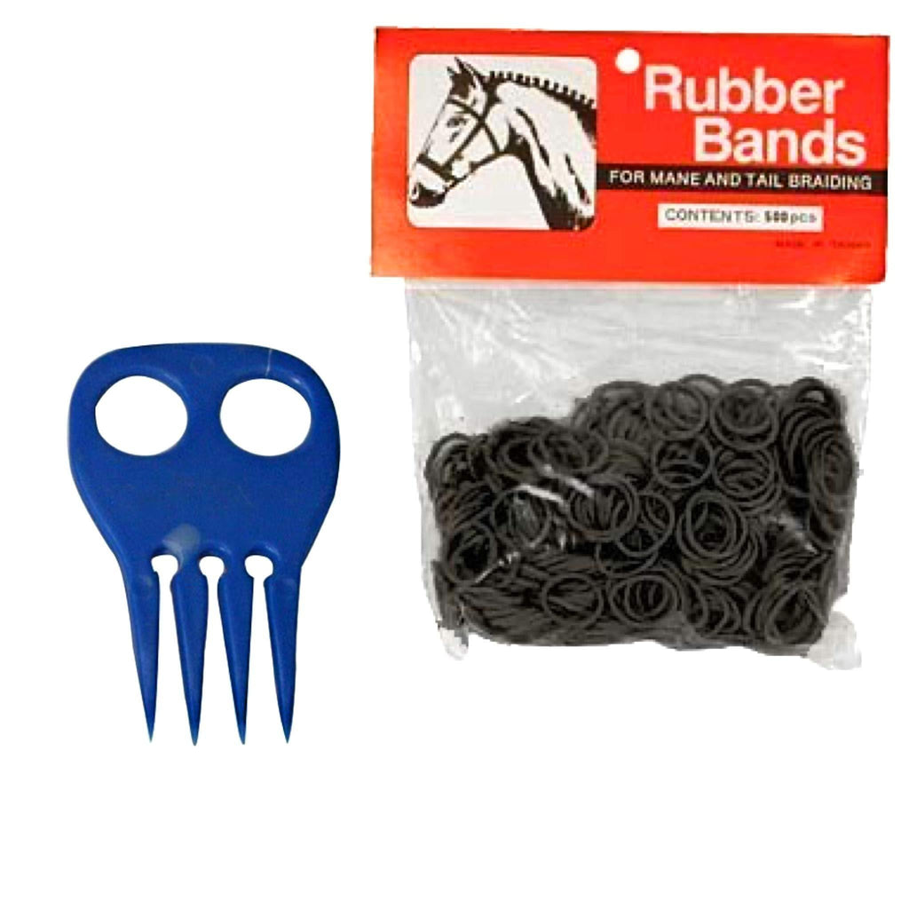 Horse Mane Braiding and Banding Bundle - Mane/Tail Rubber Bands, Braid Aid Braiding Comb (Black) - PawsPlanet Australia