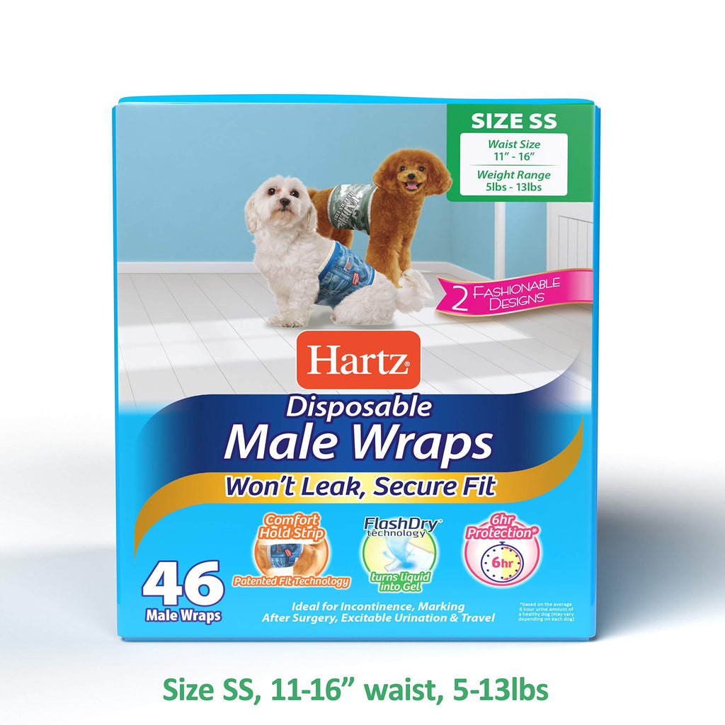 [Australia] - Hartz Disposable Dog Diapers with FlashDry Gel Technology SS 11" - 16" waist, 5 - 13 lbs Male Wrap 