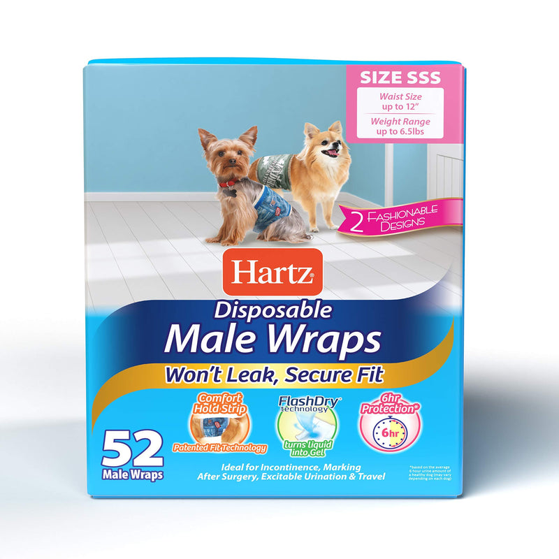 Hartz Disposable Male Dog Diapers, Male Dog Wraps - Comfortable & Secure Fit for Leak Proof Protection, Multiple Sizes SSS Male Wrap - PawsPlanet Australia