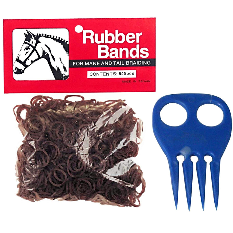 Horse Mane Braiding and Banding Bundle - Mane/Tail Rubber Bands, Braid Aid Braiding Comb (Brown) - PawsPlanet Australia