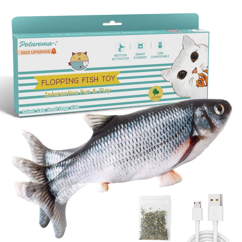 Potaroma Flopping Fish 10.5", Upgraded for 2022, Moving Cat Kicker Toy, Floppy Fish Animal Toy for Small Dogs, Wiggle Fish Catnip Toys, Motion Kitten Toy, Interactive Cat Toys for Cat Exercise Carp - PawsPlanet Australia