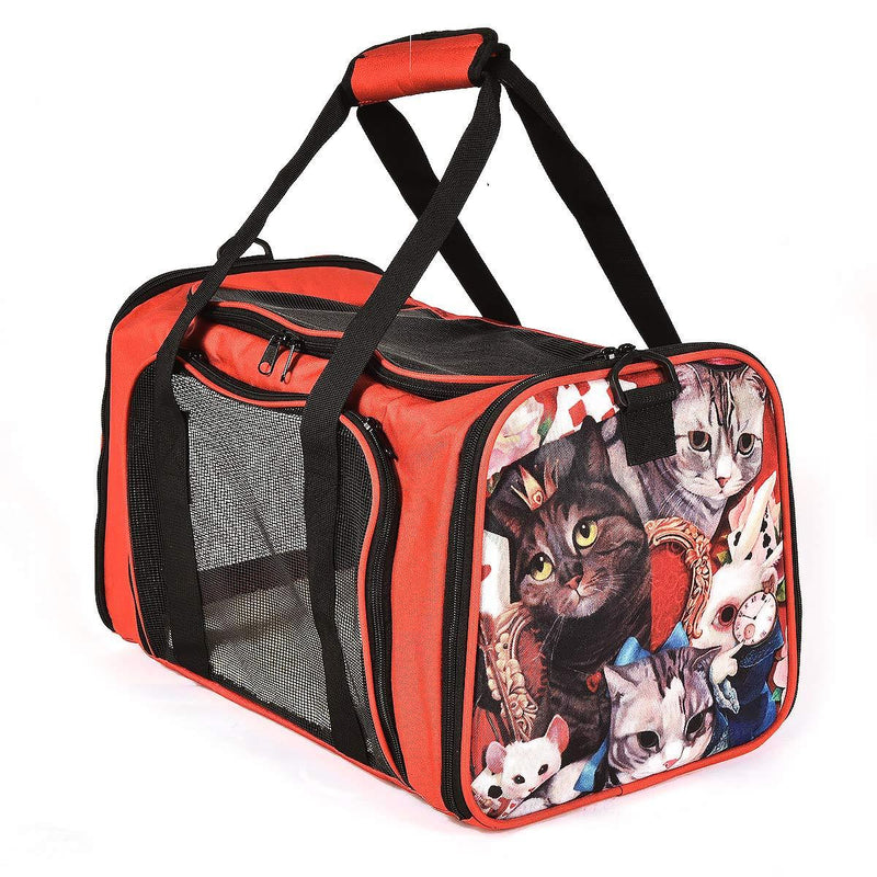 [Australia] - Big Eyes Pet Soft Sided Cat Carrier for Medium Cats Small Cats, Collapsible Pet Carrier Airline Approved,Cloth Dog Carrier for Animal Red Kitty 