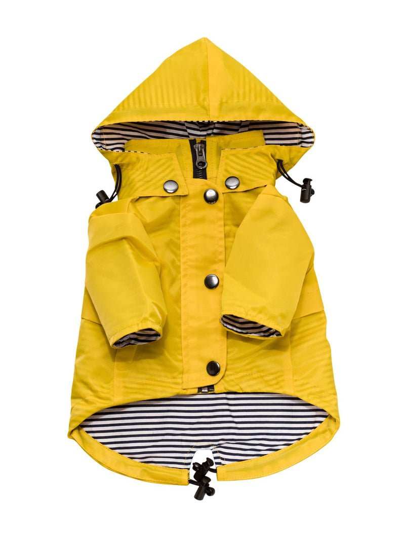 Ellie Dog Wear Yellow Zip Up Dog Raincoat with Reflective Buttons, Pockets, Rain/Water Resistant, Adjustable Drawstring, & Removable Hood - Size XXS to XXL - Stylish Premium Dog Raincoats XX-Small - PawsPlanet Australia
