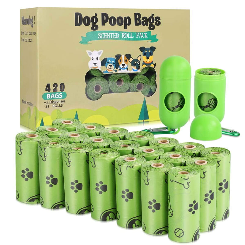TVOOD Dog Poop Bags(420 Count), Biodegradable Poop Bags for Dogs, Leak Proof, Eco-Friendly Dog Waste Disposal Bags Refill Rolls with 2 Free Dispenser (Scented) - PawsPlanet Australia