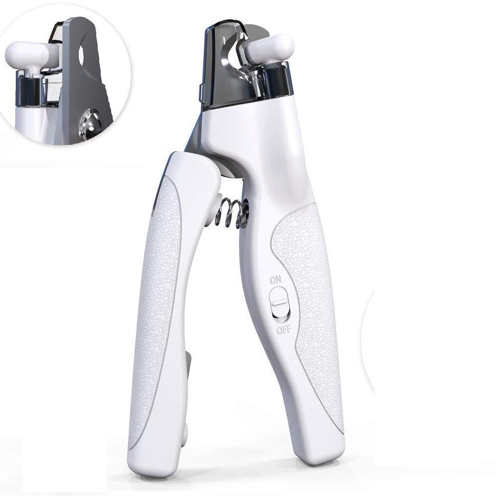 [Australia] - Dog Nail Clipper with Rechargeable LED Light to Avoid Over-Cutting Nails & Built-in Nail File/Razor Sharp Blades/Sturdy Non Slip Handles for Professional Grooming at Home White 