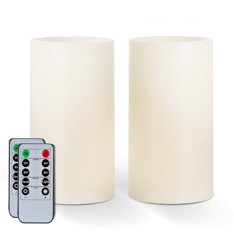 Amagic 3" x 6" Wax Flameless Candles, Battery Operated Flickering LED Pillars with 2 Remote Controls and Timers, Amber Yellow Glow, Long-Lasting, Indoor, Ivory, Set of 2 3" x 6" - PawsPlanet Australia