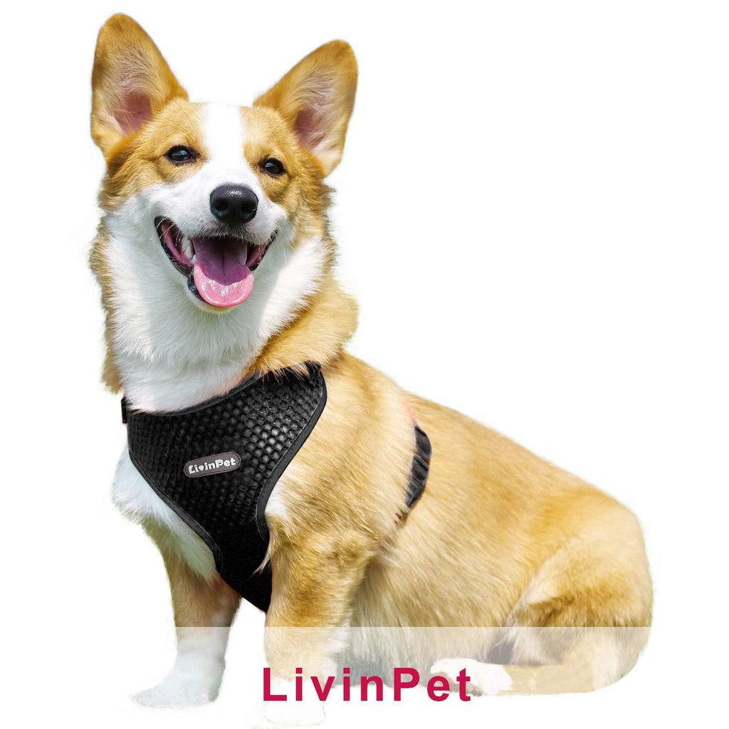 [Australia] - LivinPet No-Choke Dog Vest Harness w/Reflectieve Accents, D-Ring, Adjustable Straps and Quick-Release Buckles for Girl/Boy Puppies of Small/Medium/Large Breeds - Heavy Duty, Easy On/Off, Cooling S (neck/13-19", chest/17-21") Black 