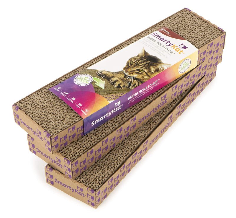 [Australia] - SmartyKat Super Scratcher Single Wide Corrugate Cat Scratcher with Infused Catnip, Set of 3, Tan (09713) 