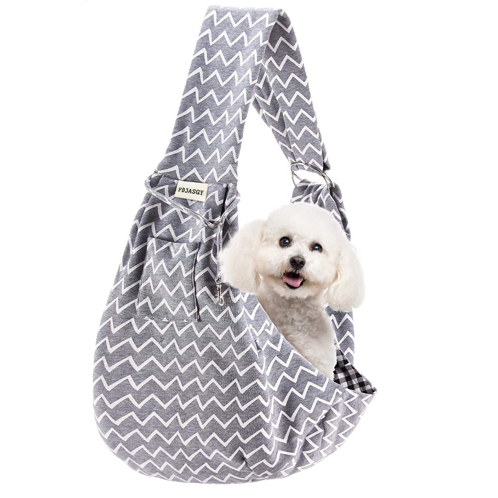 FDJASGY Small Pet Sling Carrier-Hands Free Reversible Pet Papoose Bag Tote Bag with a Pocket Safety Belt Dog Cat for Outdoor Travel Adjustable Gray Stripe - PawsPlanet Australia