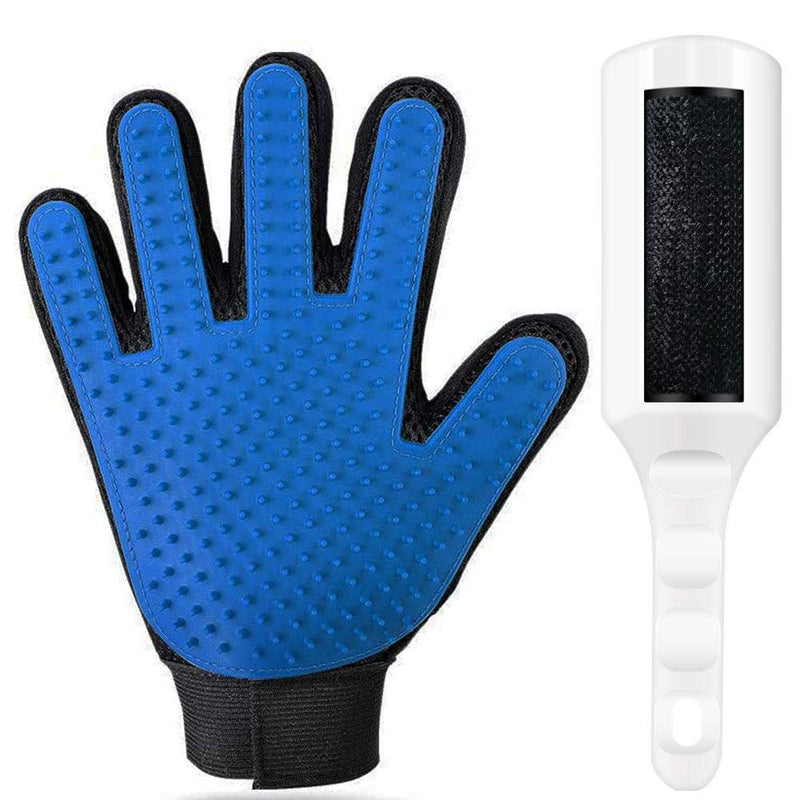 [Australia] - Pet Grooming Glove & Pet Hair Remover Brush - Gentle Deshedding Brush Glove - Enhanced Five Finger Design, 260 BPA Free & Non Toxic Silicone Tips Per Glove - Right Hand (Blue) 