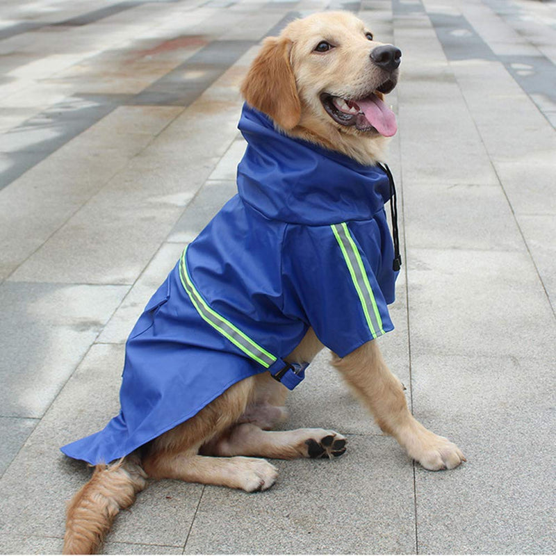 Dog Raincoat Leisure Waterproof Lightweight Reflective Rain Jacket with Hoodie for Small Medium Large Dogs (Large, Blue) - PawsPlanet Australia