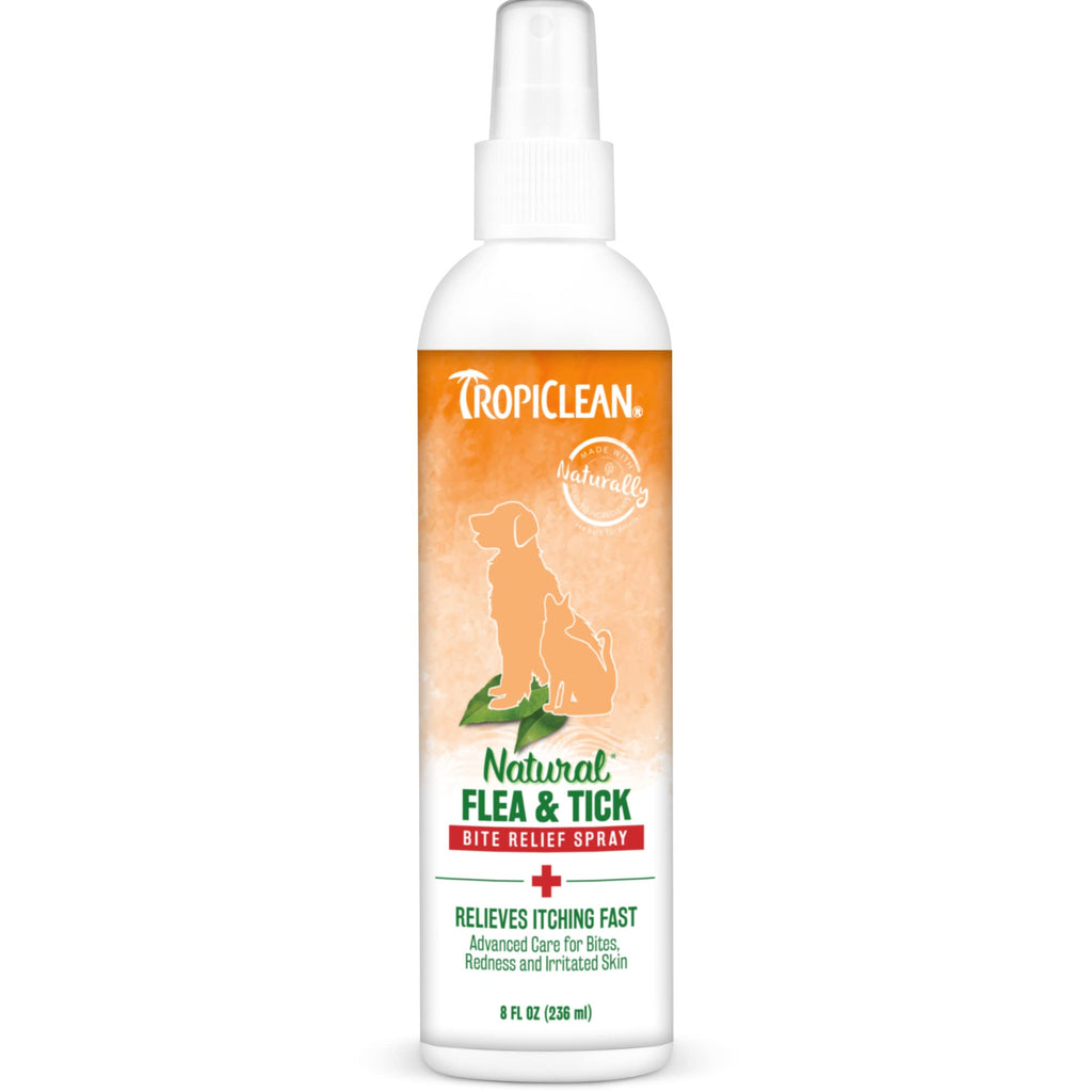TropiClean Natural* Flea & Tick Bite Relief Spray for Pets, 8oz - Made in USA. Soothes Flea & Tick Bites - Medicated Blend Relieves Itching Fast – Promotes Healthy Exfoliation - PawsPlanet Australia