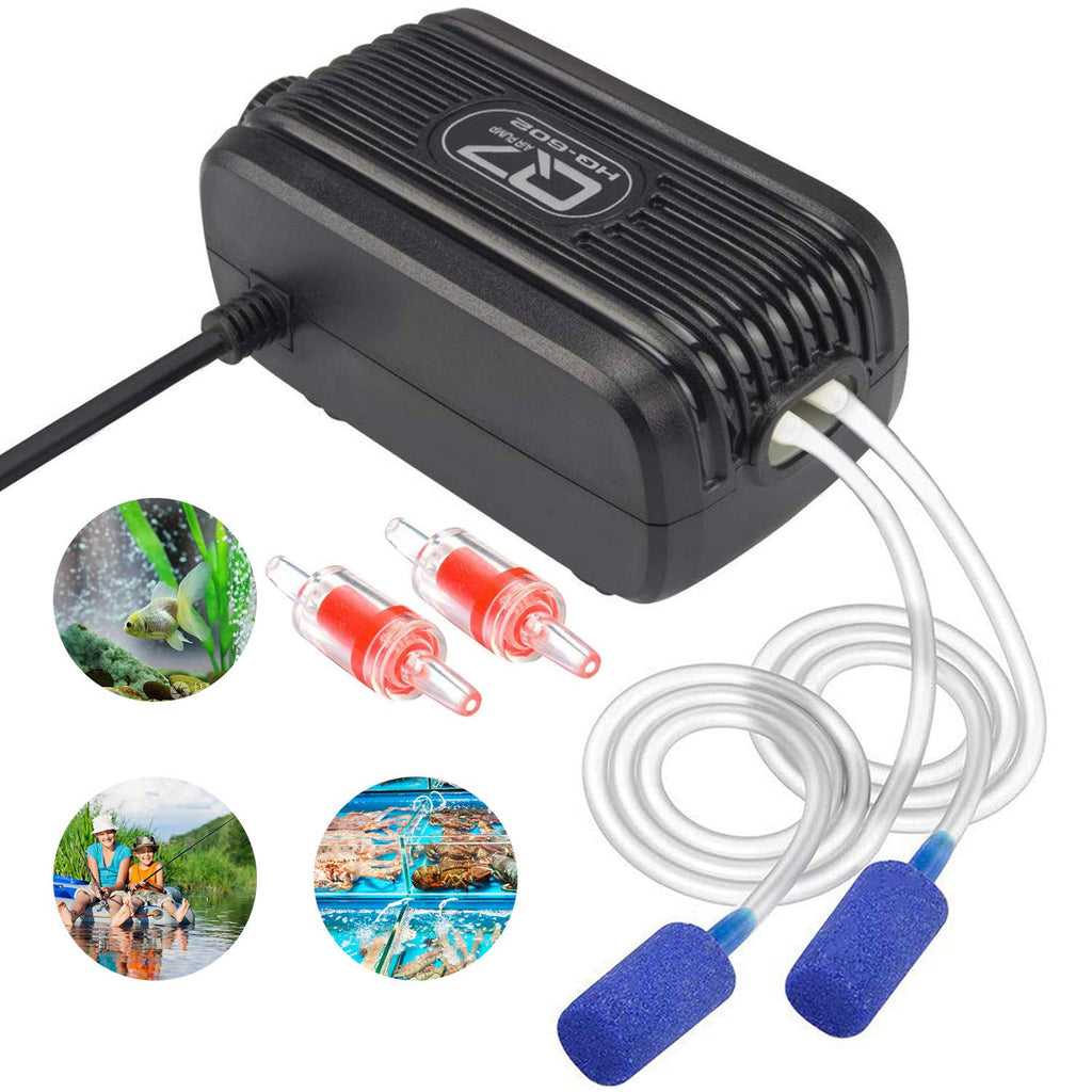 Aquarium Air Pump, Rifny Adjustable Air Pump Kit with Dual Outlet Air Valve, Fish Tank Oxygen Pump with Air Stones Silicone Tube Check Valves for 1-80 Gallon AC Power-2 Outlet-3W - PawsPlanet Australia