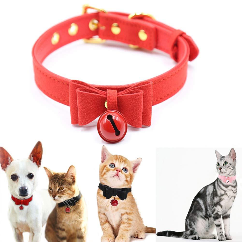 [Australia] - PU Leather Bow Cat Collar Breakaway with Bell Cat Kitty Adjustable Safety Pet Cat Collars XS Red 