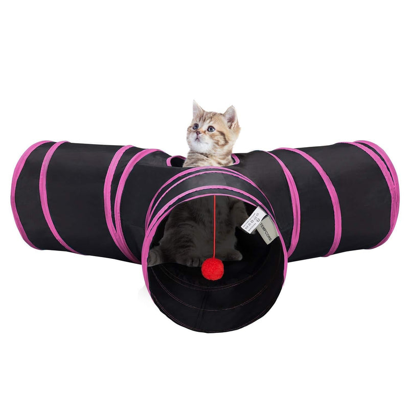 [Australia] - Tempcore Cat Tunnel, Cat Tunnels for Indoor Cats, Tube Cat Toys 3 Way Collapsible, Kitty Tunnel Bored Cat Pet Toys Peek Hole Toy Ball Cat, Puppy, Kitty, Kitten, Rabbit 3-Way Red 