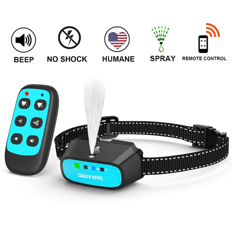 [Australia] - WWVVPET Spray Dog Training Collar,2 Modes Citronella Dog Bark Collar (Not Included Citronella Spray),500 ft Rechargeable No Electric Shock Harmless (Blue (with Remote Control)) 