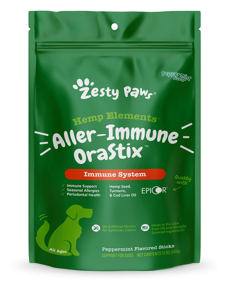 Zesty Paws Aller-Immune Sticks for Dogs - with Hemp Seed, Turmeric, EpiCor & Fish Oil - Supports Immune Function + Seasonal Allergies + Skin Health - Proprietary Healthy Teeth & Gum Blend 12oz - PawsPlanet Australia