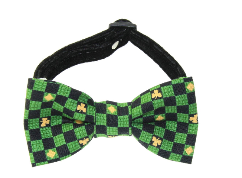 [Australia] - amy2004marie Cat Pet Black & Green Checkered Cotton Bow Tie on a Black Velvet Breakaway Collar 